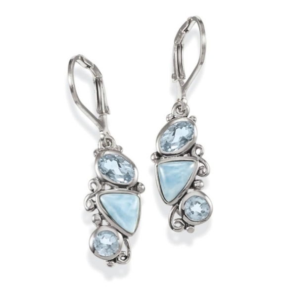 Jewelry - NWOT Blue Topaz and Larimar Leverback Earrings